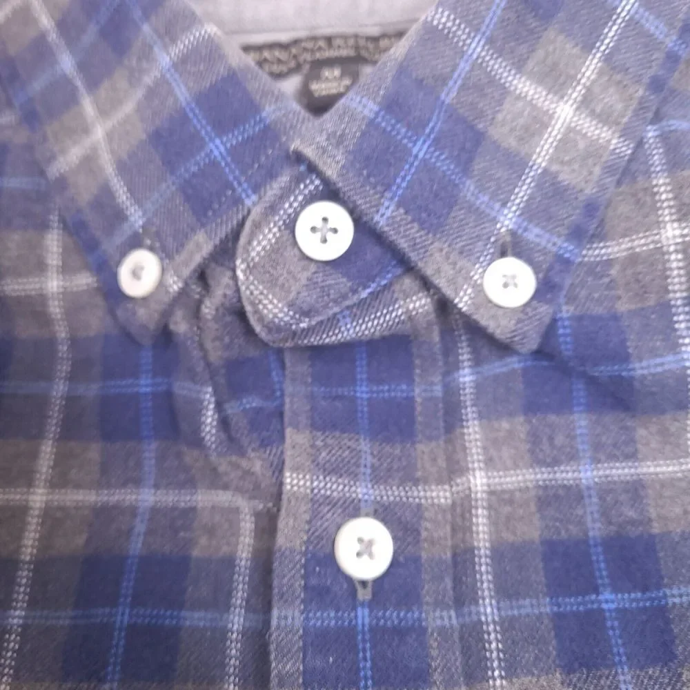Banana Republic Luxe Flannel Shirt Mens Medium Blue Gray Plaid‎ Slim Fit Cotton
